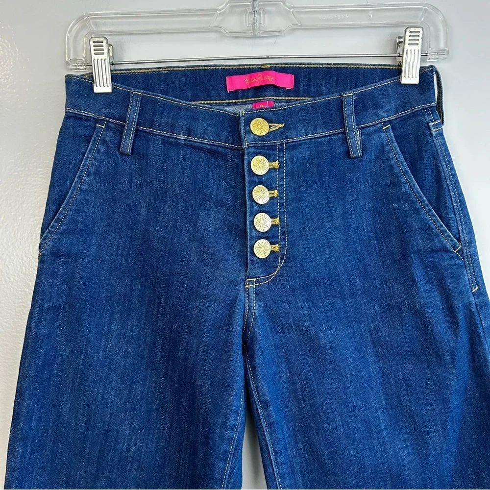 Lilly Pulitzer Aileen Blue High Rise Straight Denim Jeans Button Fly Size 0